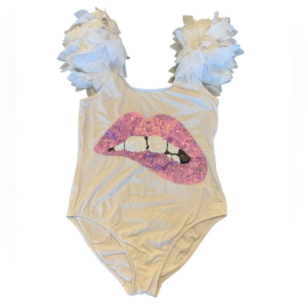 Stella Cove White Pink Sequin Lips Swimsuit size 14 - Picture 4 of 8